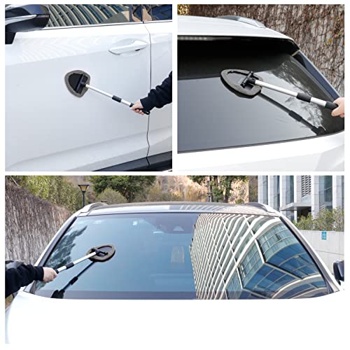 UYYE Windshield Cleaning Tool, Retractable Rotary Triangular Head Cleaning Brush,with Washable Fiber Cloth and Water Spray Kettle, Reusable Car Interior and Exterior Accessories Cleaning Kit, Gray