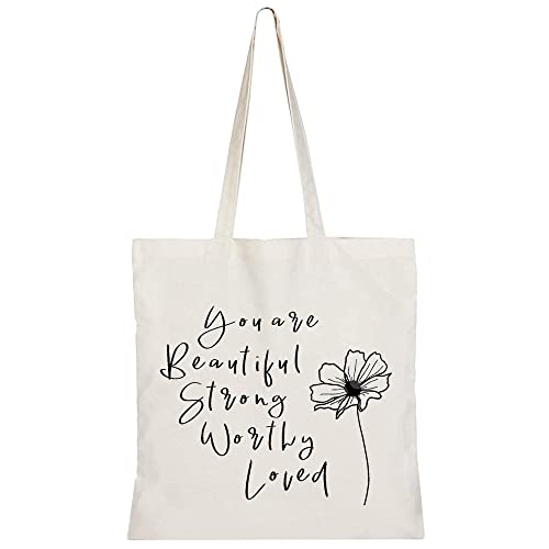 Haukea Canvas Tote Bag for Women Aesthetic Cute Tote Bags Inspirational Gifts Reusable Grocery Shopping Bags Book Tote