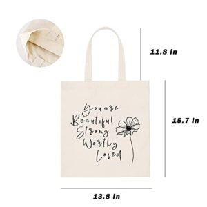 Haukea Canvas Tote Bag for Women Aesthetic Cute Tote Bags Inspirational Gifts Reusable Grocery Shopping Bags Book Tote