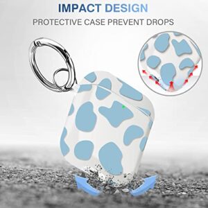 Valkit Cute Milk Cow Pattern Soft TPU Protective Case Skin Portable & Shockproof Women Girls with Keychain for Apple Airpods 2/1 Charging Case (Hollow Light Blue Cow