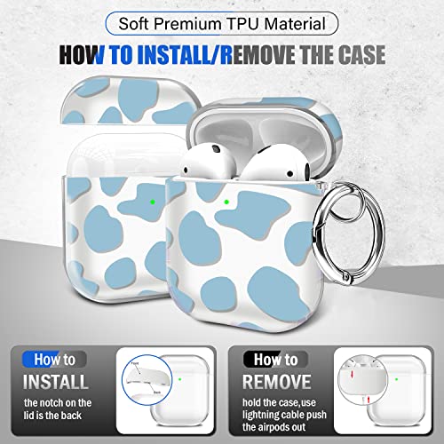 Valkit Cute Milk Cow Pattern Soft TPU Protective Case Skin Portable & Shockproof Women Girls with Keychain for Apple Airpods 2/1 Charging Case (Hollow Light Blue Cow