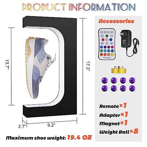 Meticuloso Levitating Shoe Display Stand,Floating Sneaker Stand,Magnetic Levitating Sneaker Stand Holder for 19.4 OZ Shoes for Shoes Collectors Advertising Exhibition Shoe Stor (Black)