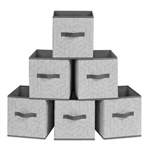 songmics storage cubes, set of 6 non-woven fabric storage bins, cube drawers for shelves and closet storage, foldable, for clothes toys, gray with zigzag pattern urob016g01
