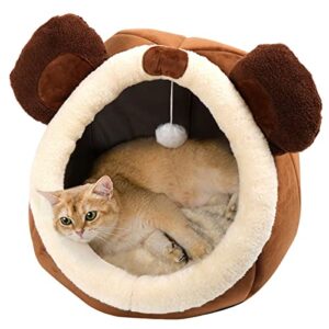 lcybem cat beds for indoor cats - cat bed cave with removable washable cushioned pillow, soft plush premium cotton no deformation pet bed, roomy bear cat house design, multiple sizes-l