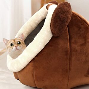 Lcybem Cat Beds for Indoor Cats - Cat Bed Cave with Removable Washable Cushioned Pillow, Soft Plush Premium Cotton No Deformation Pet Bed, Roomy Bear Cat House Design, Multiple Sizes-L