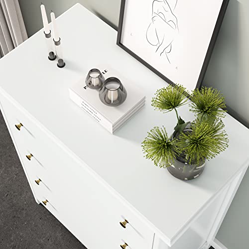 HOUSUIT White Dresser with 4 Drawers, Modern Dresser Chest of Drawers, 4 Drawer Dresser, Tall Wood Dresser Storage Cabinet for Living Room, Entryway, Hallway, Ivory White