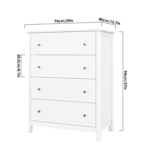 HOUSUIT White Dresser with 4 Drawers, Modern Dresser Chest of Drawers, 4 Drawer Dresser, Tall Wood Dresser Storage Cabinet for Living Room, Entryway, Hallway, Ivory White