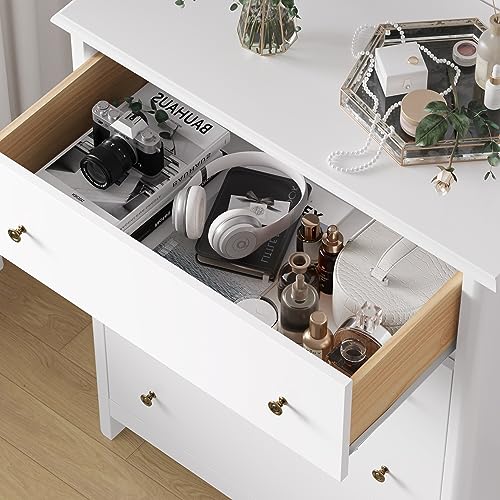 HOUSUIT White Dresser with 4 Drawers, Modern Dresser Chest of Drawers, 4 Drawer Dresser, Tall Wood Dresser Storage Cabinet for Living Room, Entryway, Hallway, Ivory White