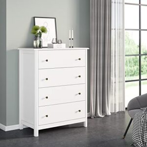 HOUSUIT White Dresser with 4 Drawers, Modern Dresser Chest of Drawers, 4 Drawer Dresser, Tall Wood Dresser Storage Cabinet for Living Room, Entryway, Hallway, Ivory White