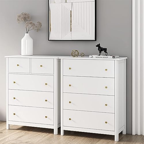 HOUSUIT White Dresser with 4 Drawers, Modern Dresser Chest of Drawers, 4 Drawer Dresser, Tall Wood Dresser Storage Cabinet for Living Room, Entryway, Hallway, Ivory White