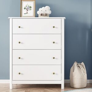 HOUSUIT White Dresser with 4 Drawers, Modern Dresser Chest of Drawers, 4 Drawer Dresser, Tall Wood Dresser Storage Cabinet for Living Room, Entryway, Hallway, Ivory White