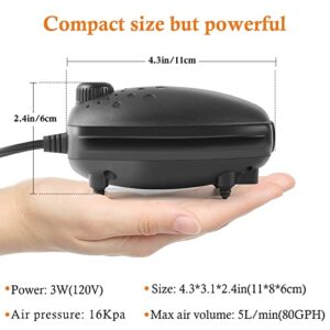 HITOP 3W 80GPH Adjustable Aquarium Air Pump, Upgrade Quiet Oxygen Pump, Powerful Air Aerator for Fish Tank up to 120 Gallon