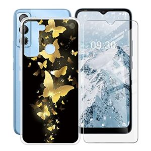 hhuan phone case for tecno pop 5 lte (6.52") with [1 x tempered glass screen protector], clear soft silicone shockproof cover, tpu anti-yellow shell, for tecno pop 5 lte case - wma30
