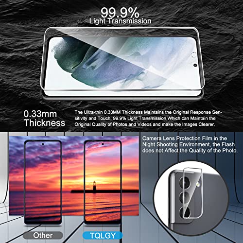 TQLGY 3 Pack Screen Protector for Samsung Galaxy S21 FE with 3 Pack Camera Lens Protector, 9H Tempered Glass Film, Bubble Free - Anti-Scratch - Easy Installation, 6.4-inch