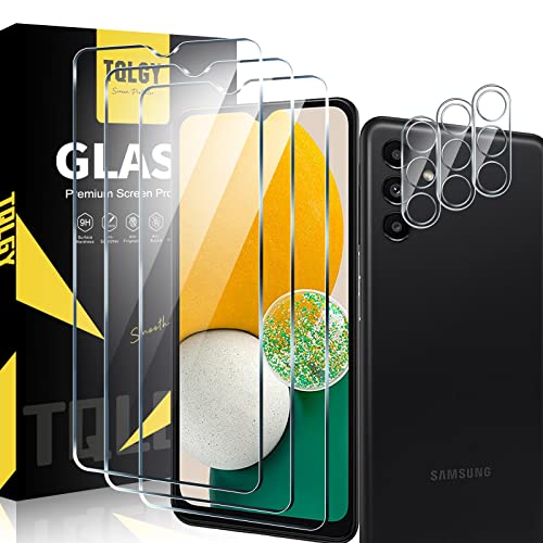 TQLGY 3 Pack Screen Protector for Samsung Galaxy A13 5G / 4G / LTE with 3 Pack Camera Lens Protector, Tempered Glass Film, 9H Hardness - HD - Bubble Free - Anti-Scratch - Easy Installation