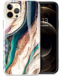 gviewin for iphone 12 case and iphone 12 pro case 6.1 inch 2020, marble parttern ultra slim thin glossy soft durable tpu shockproof scratch-proof phone protective covers for women (drift sand/brown)