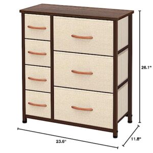 AZL1 Life Concept Vertical Dresser Storage Tower, Steel Frame, Wood Top, Easy Pull Fabric Bins-Organizer Unit for Bedroom, Hallway, Entryway, Closets-7 Drawers, Beige