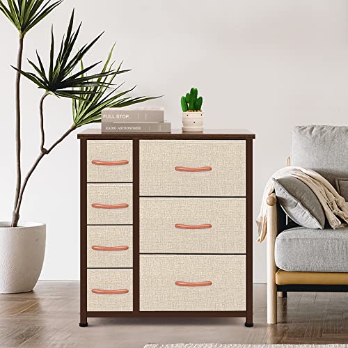 AZL1 Life Concept Vertical Dresser Storage Tower, Steel Frame, Wood Top, Easy Pull Fabric Bins-Organizer Unit for Bedroom, Hallway, Entryway, Closets-7 Drawers, Beige