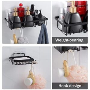 Damyon Shower Caddy Shelf Organizer (2Pack) with 2 Soap Dishes, Adhesive Black Bathroom Accessories Basket Shelves with Hooks, No Drilling Wall Mount Shower Storage Accessories