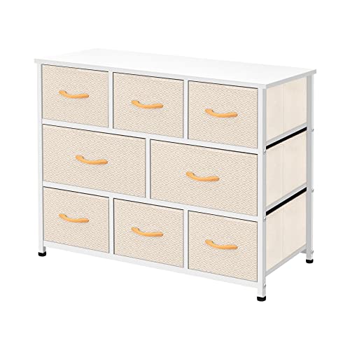 AZL1 Life Concept Extra Wide Organizer 8-Drawer Closet Shelves, Dressers Storage Chest for Bedroom, Living Room, Hallway & Nursery with Easy Pull Fabric Bins Wood Top, Ivory