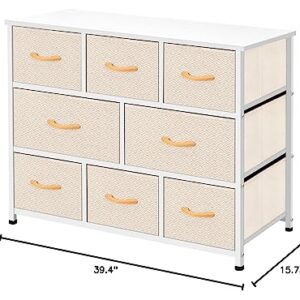 AZL1 Life Concept Extra Wide Organizer 8-Drawer Closet Shelves, Dressers Storage Chest for Bedroom, Living Room, Hallway & Nursery with Easy Pull Fabric Bins Wood Top, Ivory