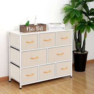 AZL1 Life Concept Extra Wide Organizer 8-Drawer Closet Shelves, Dressers Storage Chest for Bedroom, Living Room, Hallway & Nursery with Easy Pull Fabric Bins Wood Top, Ivory