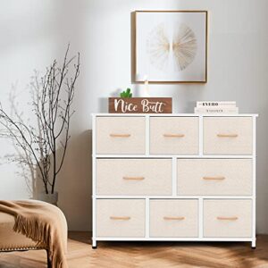 AZL1 Life Concept Extra Wide Organizer 8-Drawer Closet Shelves, Dressers Storage Chest for Bedroom, Living Room, Hallway & Nursery with Easy Pull Fabric Bins Wood Top, Ivory