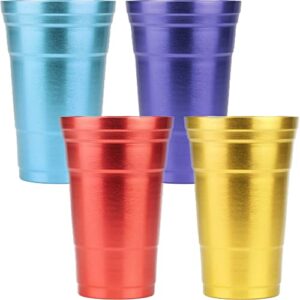 arora aluminum cups, metal anodized multi-colored blue, red, yellow, purple party cup set, aluminum cold-drink cup,24oz cup set of 4