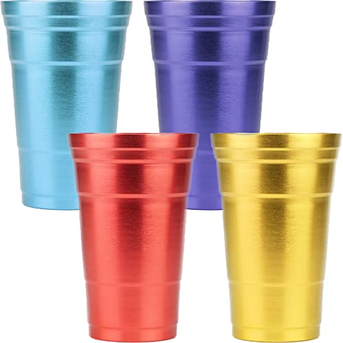 Arora Aluminum Cups, Metal Anodized Multi-Colored Blue, Red, Yellow, Purple Party Cup Set, Aluminum Cold-Drink Cup,24oz Cup Set of 4