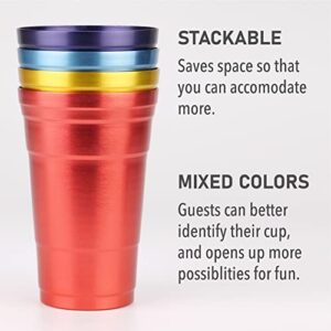 Arora Aluminum Cups, Metal Anodized Multi-Colored Blue, Red, Yellow, Purple Party Cup Set, Aluminum Cold-Drink Cup,24oz Cup Set of 4