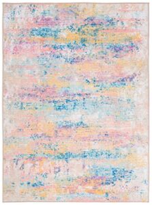 safavieh sequoia collection area rug - 6'7" x 9', blue & gold, abstract distressed design, non-shedding & easy care, machine washable ideal for high traffic areas in living room, bedroom (seq155m)
