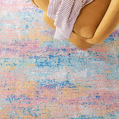 Safavieh Sequoia Collection Area Rug - 6'7" x 9', Blue & Gold, Abstract Distressed Design, Non-Shedding & Easy Care, Machine Washable Ideal for High Traffic Areas in Living Room, Bedroom (SEQ155M)