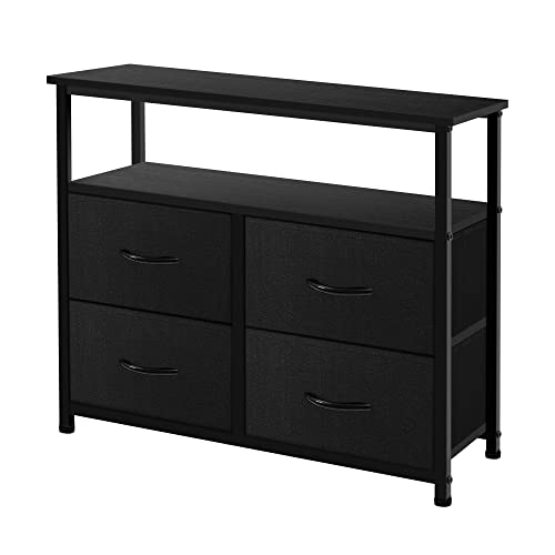 AZL1 Life Concept Dresser with Shelves-Storage Chest for Bedroom, Living Room, Hallway, Closet Organizer with Sturdy Steel Frame, Wooden Shelf, Removable Fabric Drawers, Black