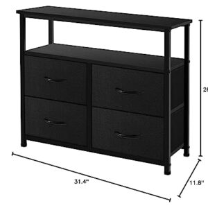 AZL1 Life Concept Dresser with Shelves-Storage Chest for Bedroom, Living Room, Hallway, Closet Organizer with Sturdy Steel Frame, Wooden Shelf, Removable Fabric Drawers, Black