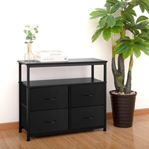 AZL1 Life Concept Dresser with Shelves-Storage Chest for Bedroom, Living Room, Hallway, Closet Organizer with Sturdy Steel Frame, Wooden Shelf, Removable Fabric Drawers, Black