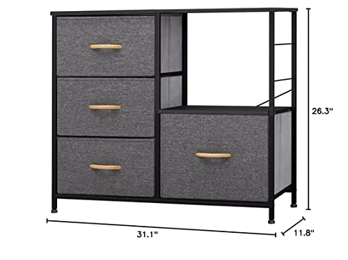 AZL1 Life Concept Storage Tower with Shelves, 4 Drawers Closet Organizer, Night Stand, Fabric Bins, Versatile Cabinet, Dresser for Bedroom, Living Room, Hallway, Wood Handles, Dark Grey