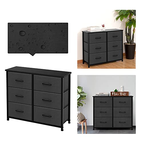 AZL1 Life Concept 6 Drawers Fabric, Tower Dresser for Bedroom, Hallway, Nursery, Entryway, Closets, Sturdy Metal Frame, Wood Tabletop, Easy Pull Handle, 31.5 Inches, Dark Grey