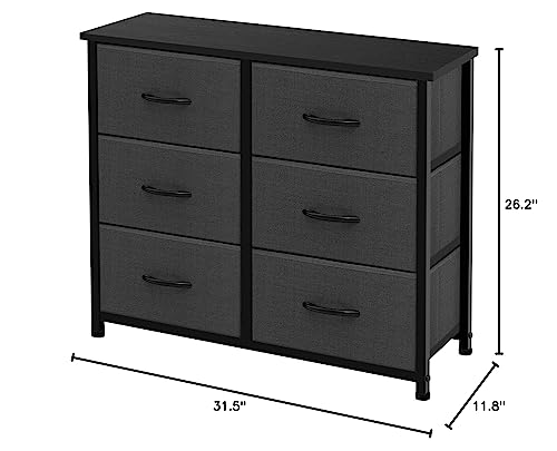 AZL1 Life Concept 6 Drawers Fabric, Tower Dresser for Bedroom, Hallway, Nursery, Entryway, Closets, Sturdy Metal Frame, Wood Tabletop, Easy Pull Handle, 31.5 Inches, Dark Grey