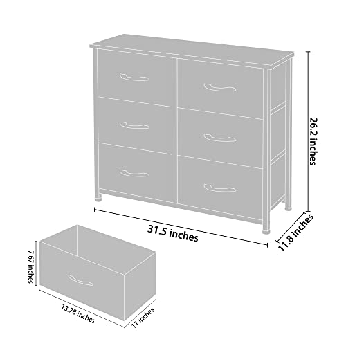 AZL1 Life Concept 6 Drawers Fabric, Tower Dresser for Bedroom, Hallway, Nursery, Entryway, Closets, Sturdy Metal Frame, Wood Tabletop, Easy Pull Handle, 31.5 Inches, Dark Grey