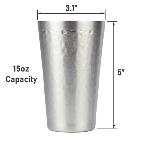 ARORA Aluminum Cups, Metal Anodized Hammered Silver Tumbler Set, Aluminum Cold-Drink Cup 15oz Cup Set of 6