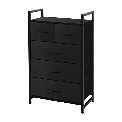 AZL1 Life Concept Fabric 5 Drawers Organizer Unit Easy Assembly Vertical Dresser Storage Tower for Closet, Bedroom, Entryway, Black