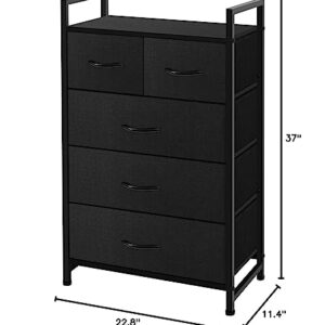 AZL1 Life Concept Fabric 5 Drawers Organizer Unit Easy Assembly Vertical Dresser Storage Tower for Closet, Bedroom, Entryway, Black