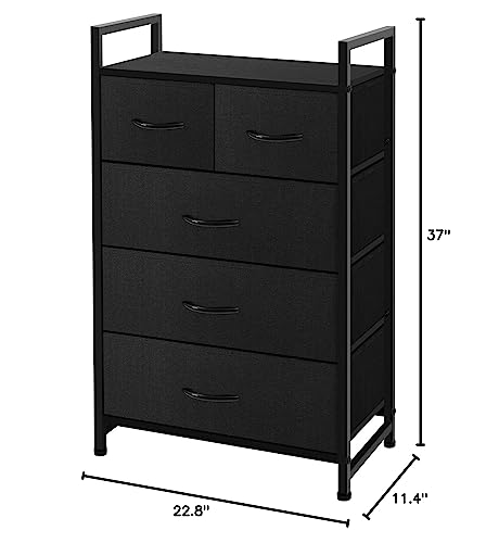 AZL1 Life Concept Fabric 5 Drawers Organizer Unit Easy Assembly Vertical Dresser Storage Tower for Closet, Bedroom, Entryway, Black