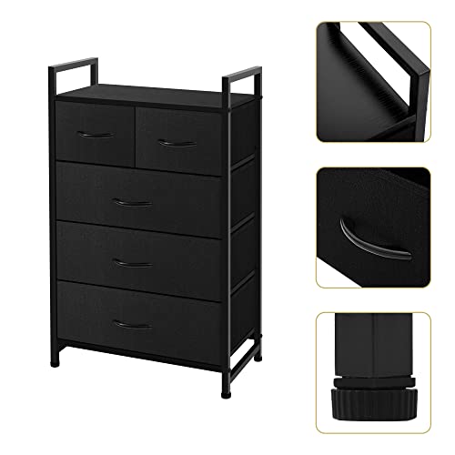 AZL1 Life Concept Fabric 5 Drawers Organizer Unit Easy Assembly Vertical Dresser Storage Tower for Closet, Bedroom, Entryway, Black