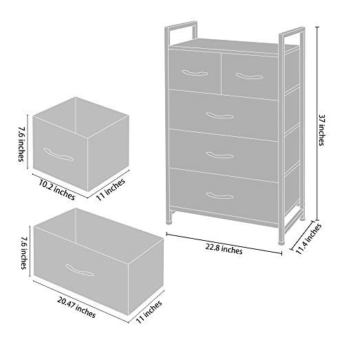 AZL1 Life Concept Fabric 5 Drawers Organizer Unit Easy Assembly Vertical Dresser Storage Tower for Closet, Bedroom, Entryway, Black