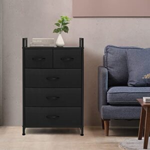 AZL1 Life Concept Fabric 5 Drawers Organizer Unit Easy Assembly Vertical Dresser Storage Tower for Closet, Bedroom, Entryway, Black