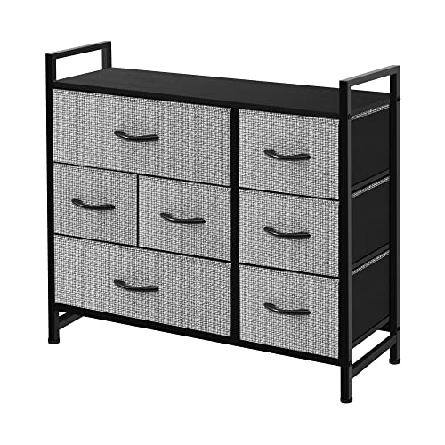 AZL1 Life Concept 7-Drawer Dresser, 3-Tier Storage Organizer, Tower Unit for Bedroom/Hallway/Entryway/Closets-Sturdy Steel Frame, Wooden Top, Removable Fabric Bins, Black and White