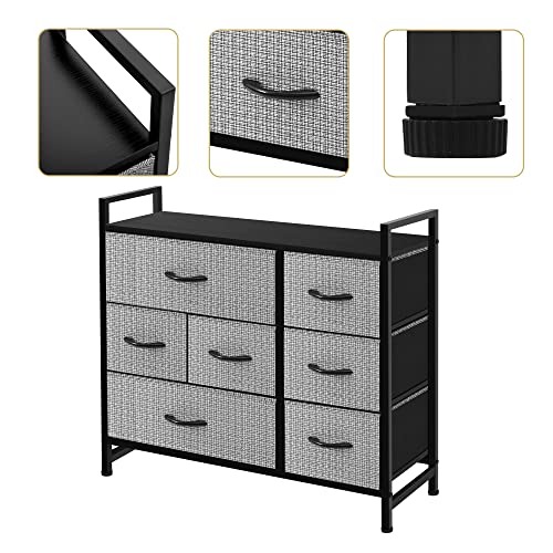 AZL1 Life Concept 7-Drawer Dresser, 3-Tier Storage Organizer, Tower Unit for Bedroom/Hallway/Entryway/Closets-Sturdy Steel Frame, Wooden Top, Removable Fabric Bins, Black and White