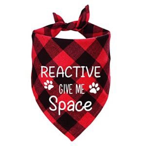 ptzizi funny red plaid cotton triangle dog bandana, reactive give me space dog scarf small medium large boys girls pet dog birthday party decorations gifts for pet dog lovers
