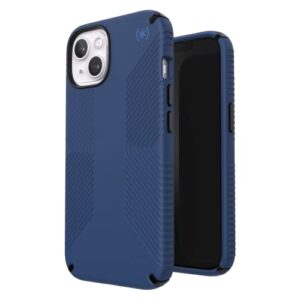 speck presidio2 grip case for apple iphone 13 -polycarbonate, shock-absorbent, coastal blue and black